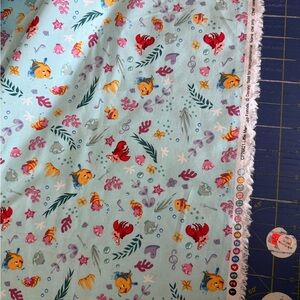 Little Mermaid Under the sea Pattern Cotton Fabric 3 yards - Light Aqua